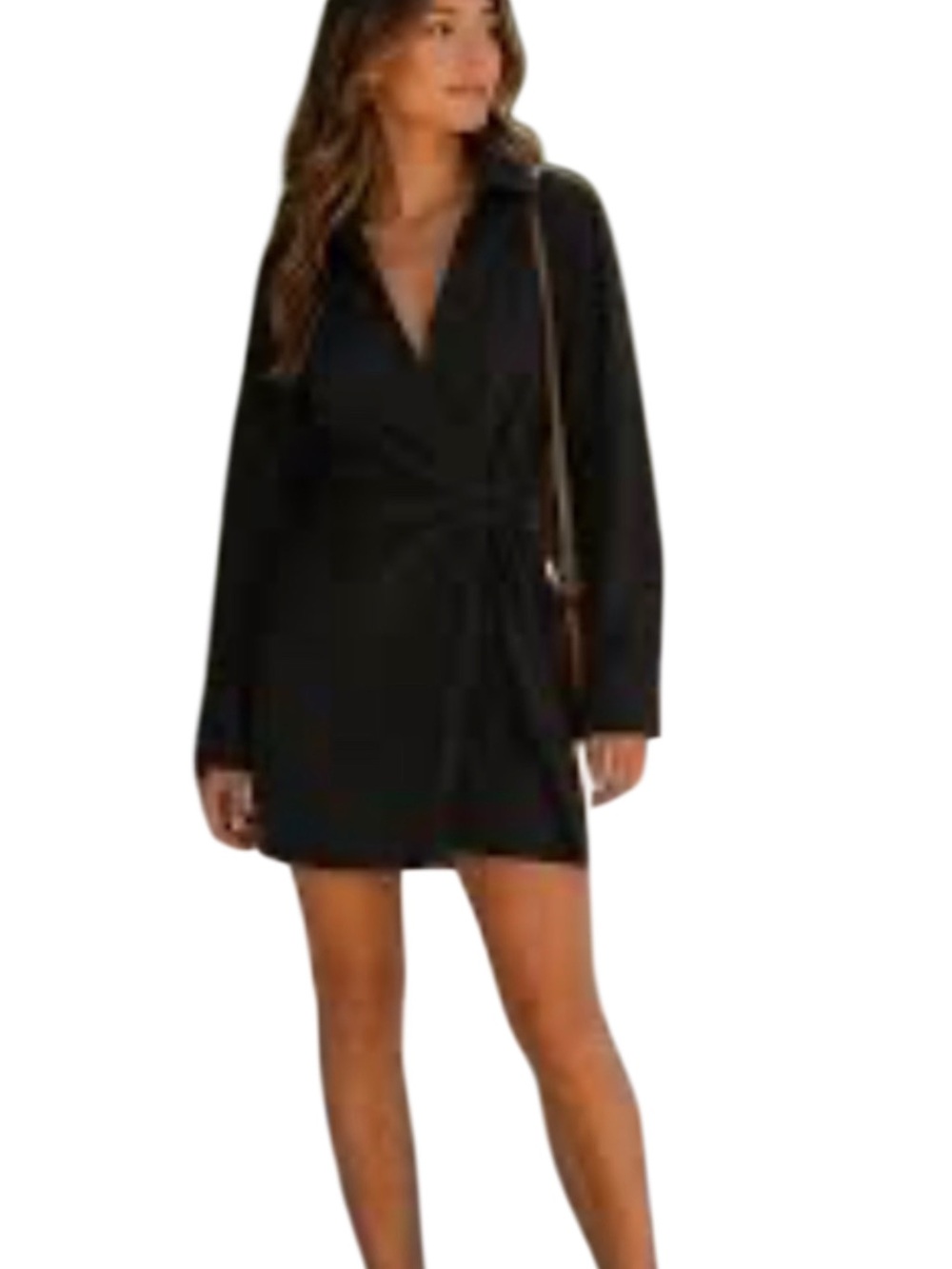 Zara Women's Collared V Neck Long Sleeve Mini Flare A-Line Wrap Shirt Dress XL
